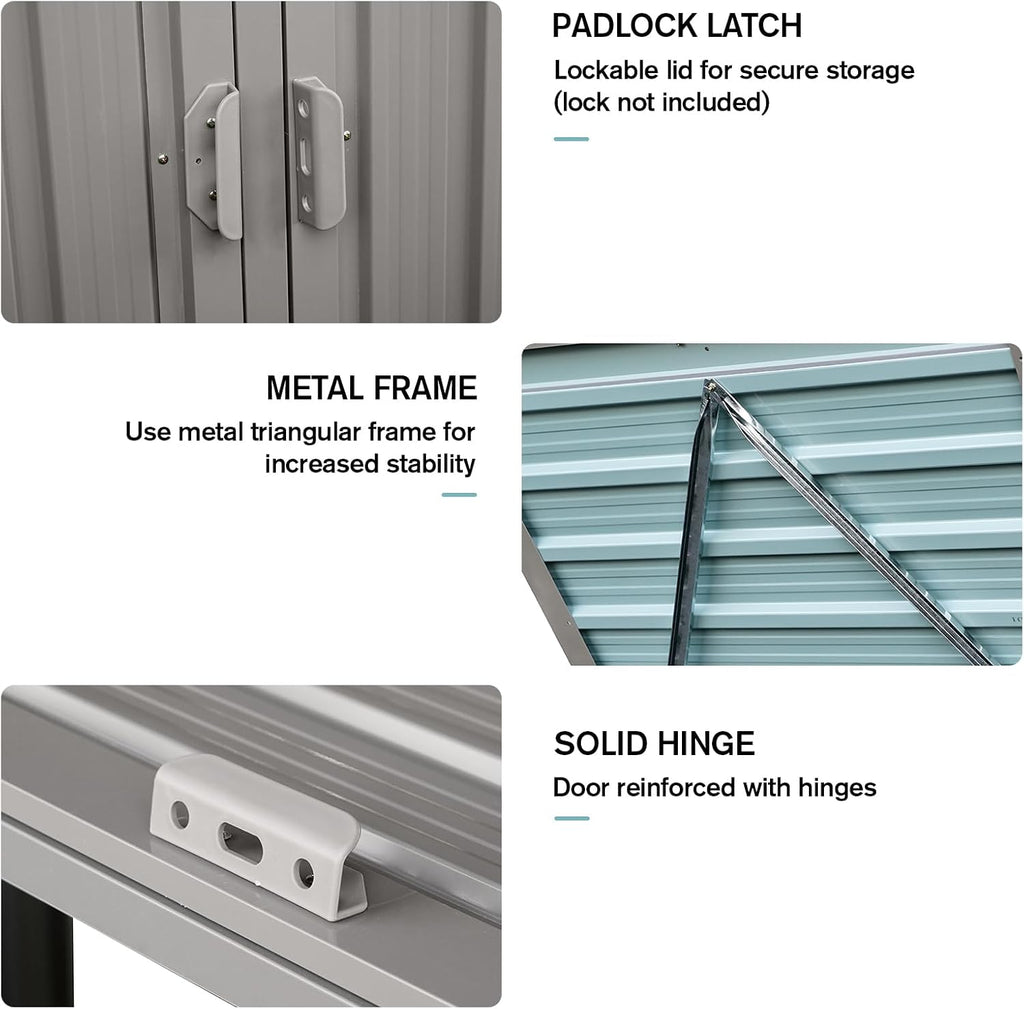 【LuckyNote】 Garbage Bin Shed Stores 2 Trash Cans Metal Outdoor Bin Shed for Garbage Storage,Stainless Galvanized Steel, Bin for Garden Yard Lawn,Grey