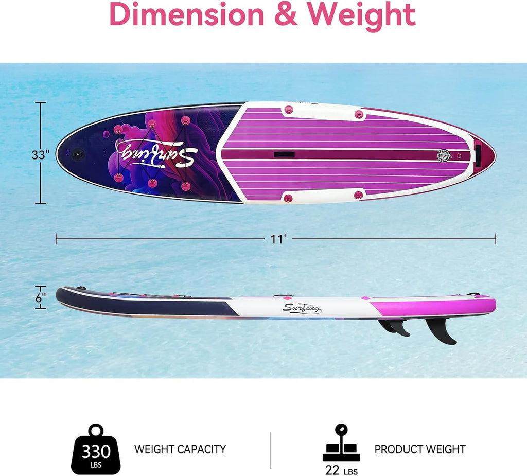 YUSING 11' Inflatable Stand Up Paddle Board with Kayak Seat, Non-Slip Deck SUP Paddle Board with Premium Kayak and SUP Accessories & Backpack, Portable Standing Boat for Youth & Adult