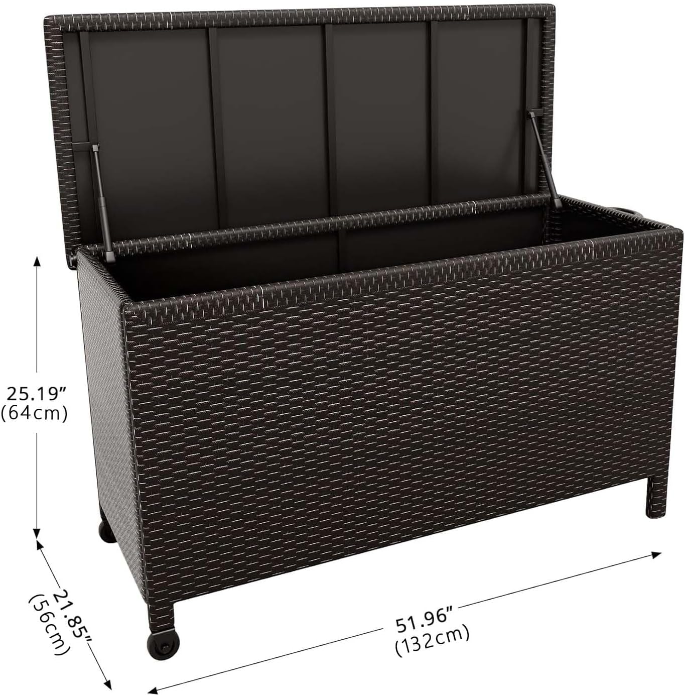 125 Gallon Outdoor Storage Box with Wheels - Large Wicker Rattan Deck Box for Patio Cushions, Garden Tools, Pool Floats & Pillows, All-Weather Patio Furniture Storage, Brown