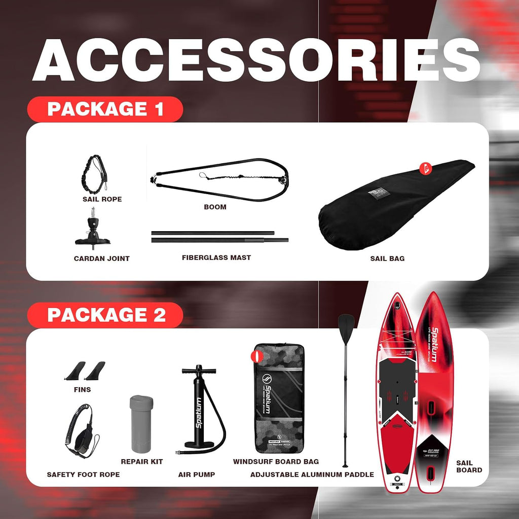 Spatium Wind Surfboard Sails Inflatable Windsurfing Board and Sail 5.0m²/6.0m² Inflatable Windsurf Sail with Sail Board for Newbie Friendly Windsurfer