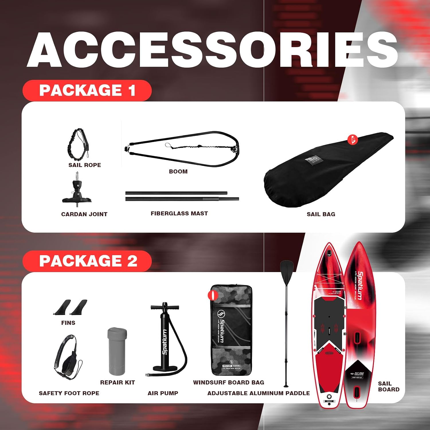 Spatium Wind Surfboard Sails Inflatable Windsurfing Board and Sail 5.0m²/6.0m² Inflatable Windsurf Sail with Sail Board for Newbie Friendly Windsurfer