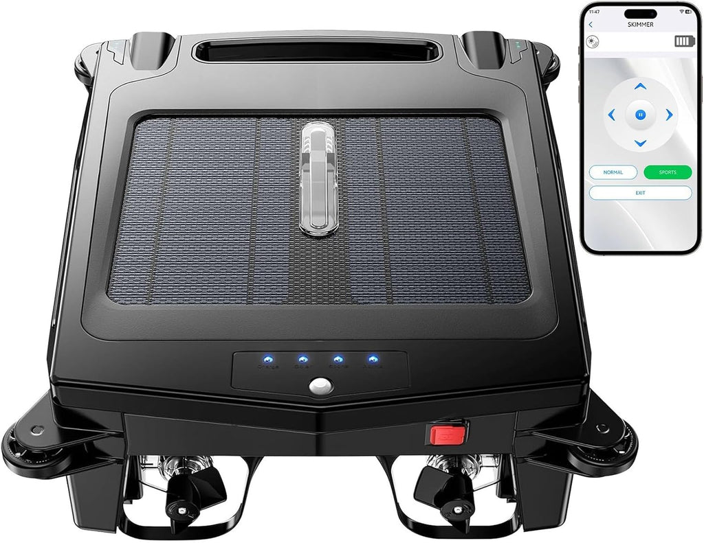 TeqHome Solar Pool Skimmer,Cordless Automatic Robotic Pool Surface Skimmer Cleaner with APP Support,24/7 Cleaning,Smart Obstacle Avoidance,Dual Charging Modes for Most Swimming Pools up to 2512 Sq.ft.