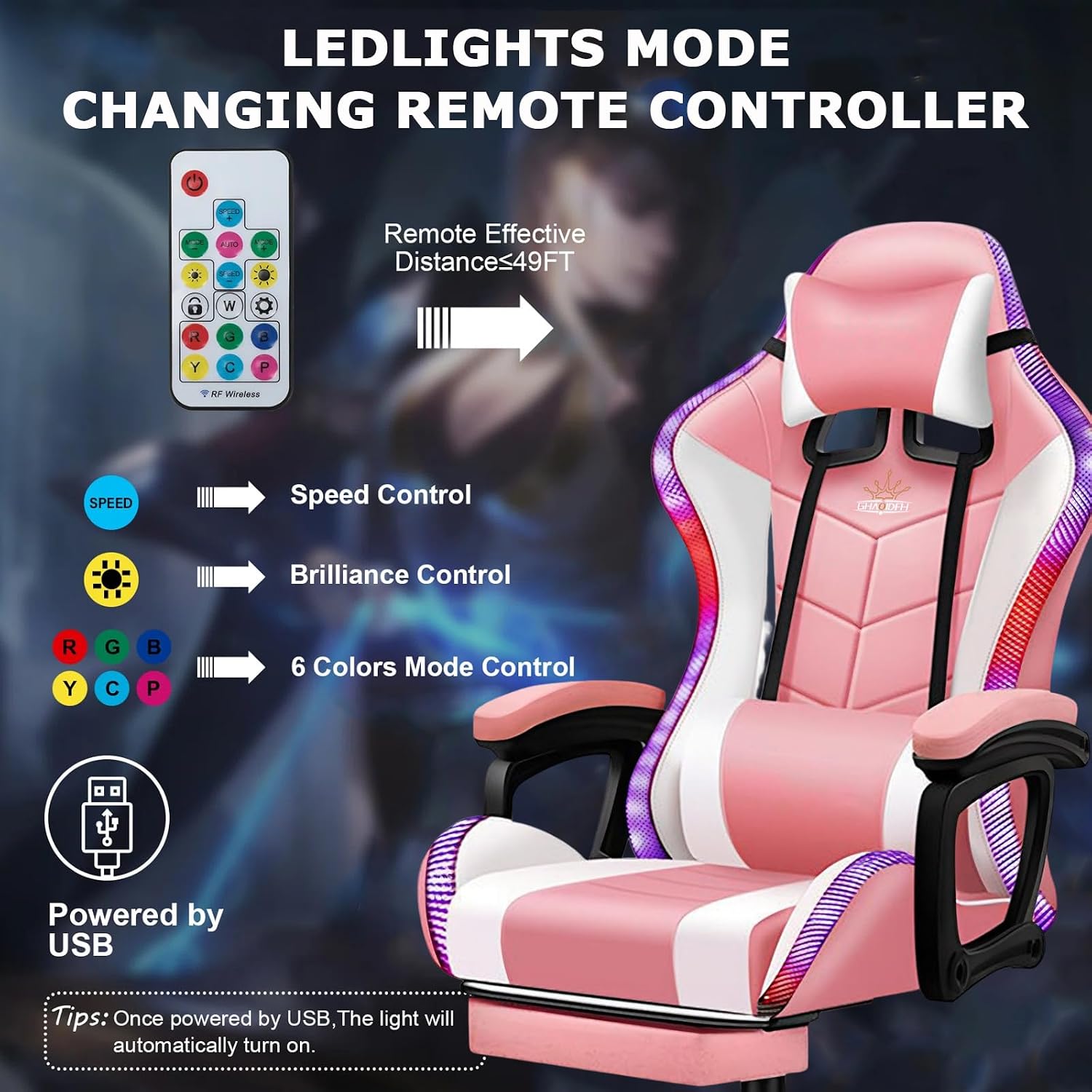 Video Gaming Chairs with LED Light, Bluetooth Speakers Computer Chair with Full Massage Lumbar Support, Ergonomic Pro Gaming Chair for Retractible Footrest and Backrest Adjustable,Red