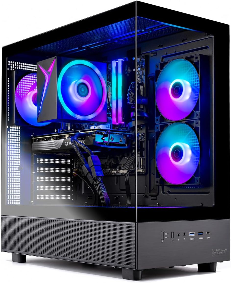Skytech Gaming Azure 3 Desktop PC, Ryzen 7 7700 3.8 GHz (5.3GHz), NVIDIA RTX 5070 12GB, 1TB Gen4 NVMe SSD, 32GB DDR5 RAM 6000 RGB, 850W Gold PSU, Wi-Fi, Win 11