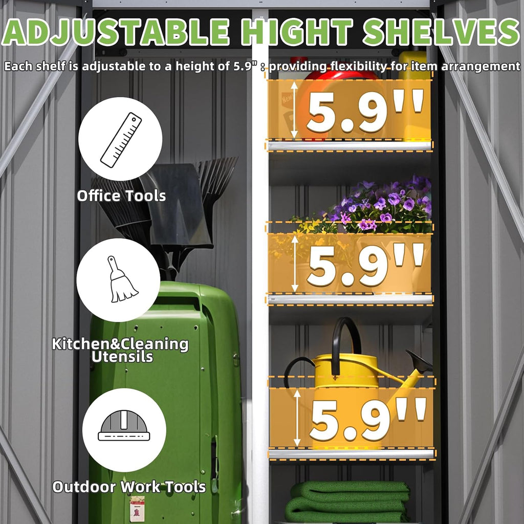 AECOJOY Outdoor Storage Cabinet Waterproof with 3 Adjustable Shelves, Vertical Tall Outdoor Storage Cabinet, Large Capacity Storage Tool Cabinet Box for Backyard Garden Patio Lawn, Dark Grey