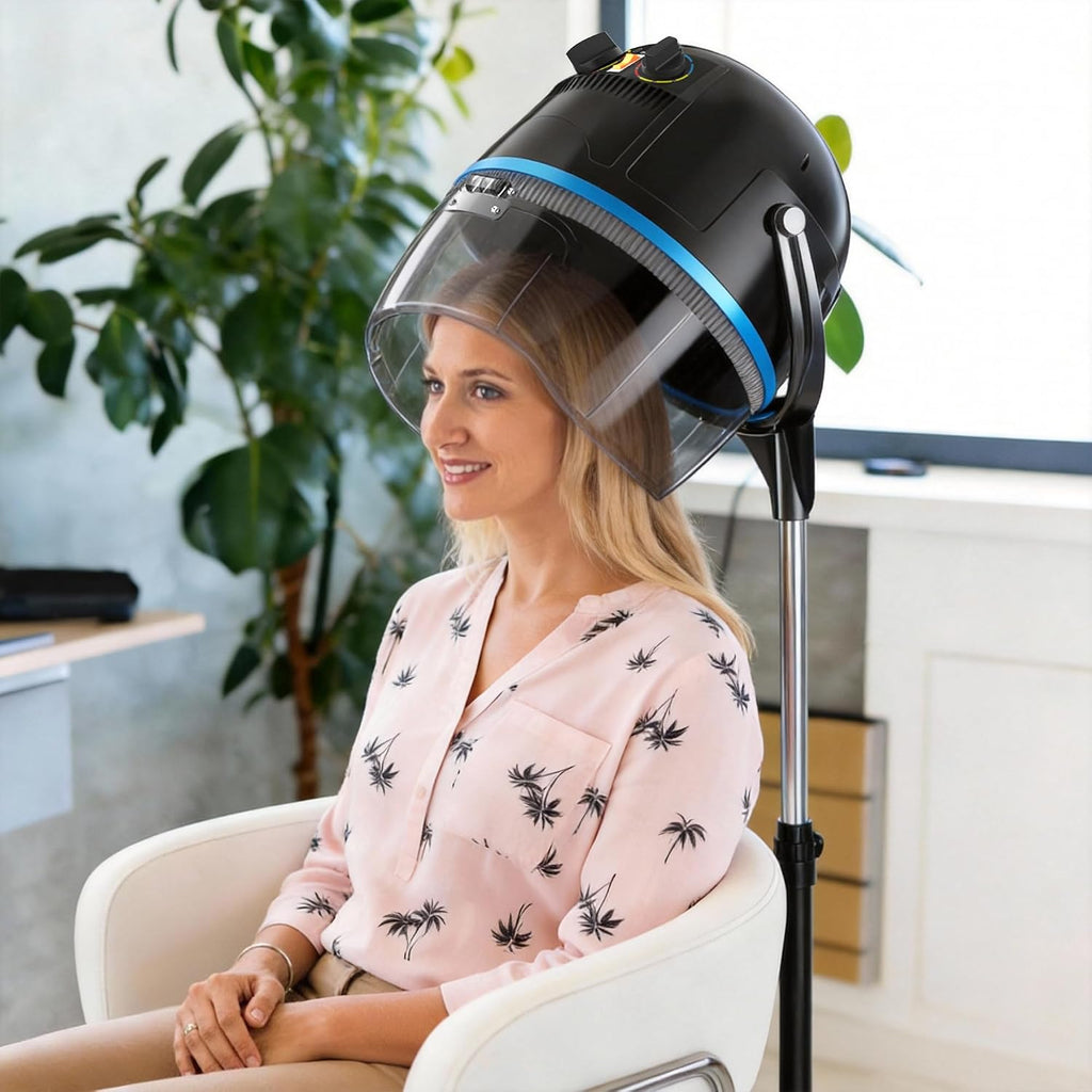 Professional Height Adjustable Hair Dryer Hooded, Floor Standing Bonnet Hair Dryer, Stand Up Rolling Base w/Wheels for Beauty Salon Equipment Home Spa, Black