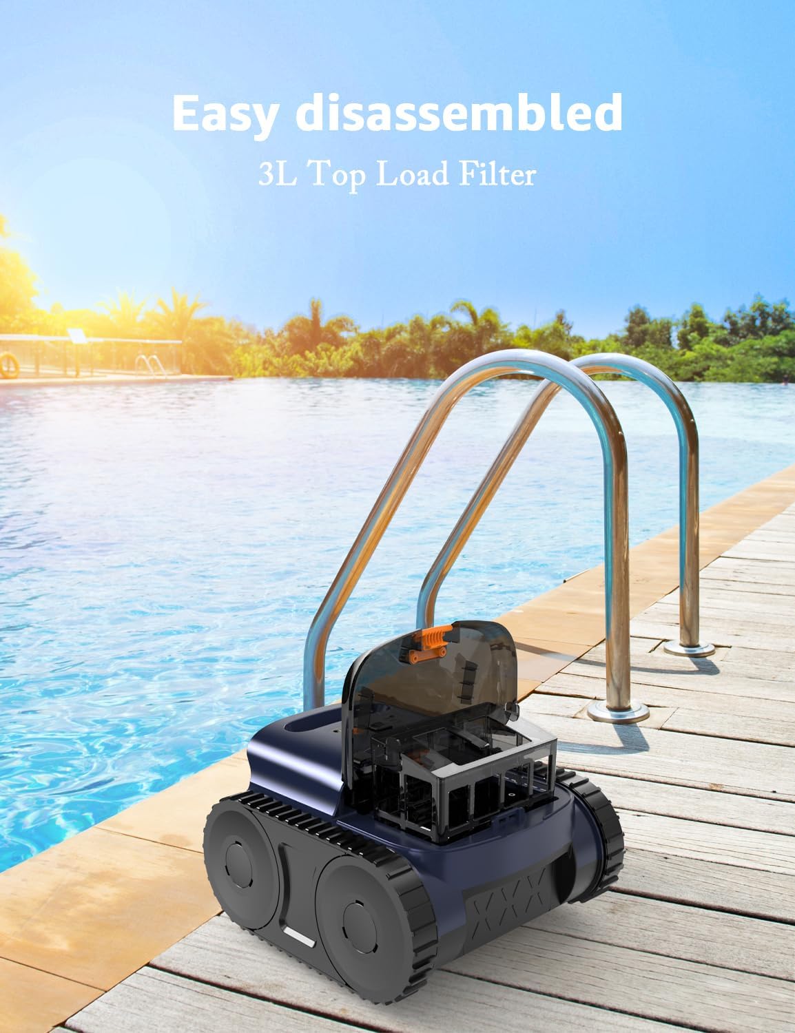 Cordless Pool Vacuum for Inground Pools, Cordless Robotic Cleaner up to 2150 Sq.ft, Wall and Waterline Cleaning Vacuum, Drains Cross, Self-Parking Lasts 180 Mins
