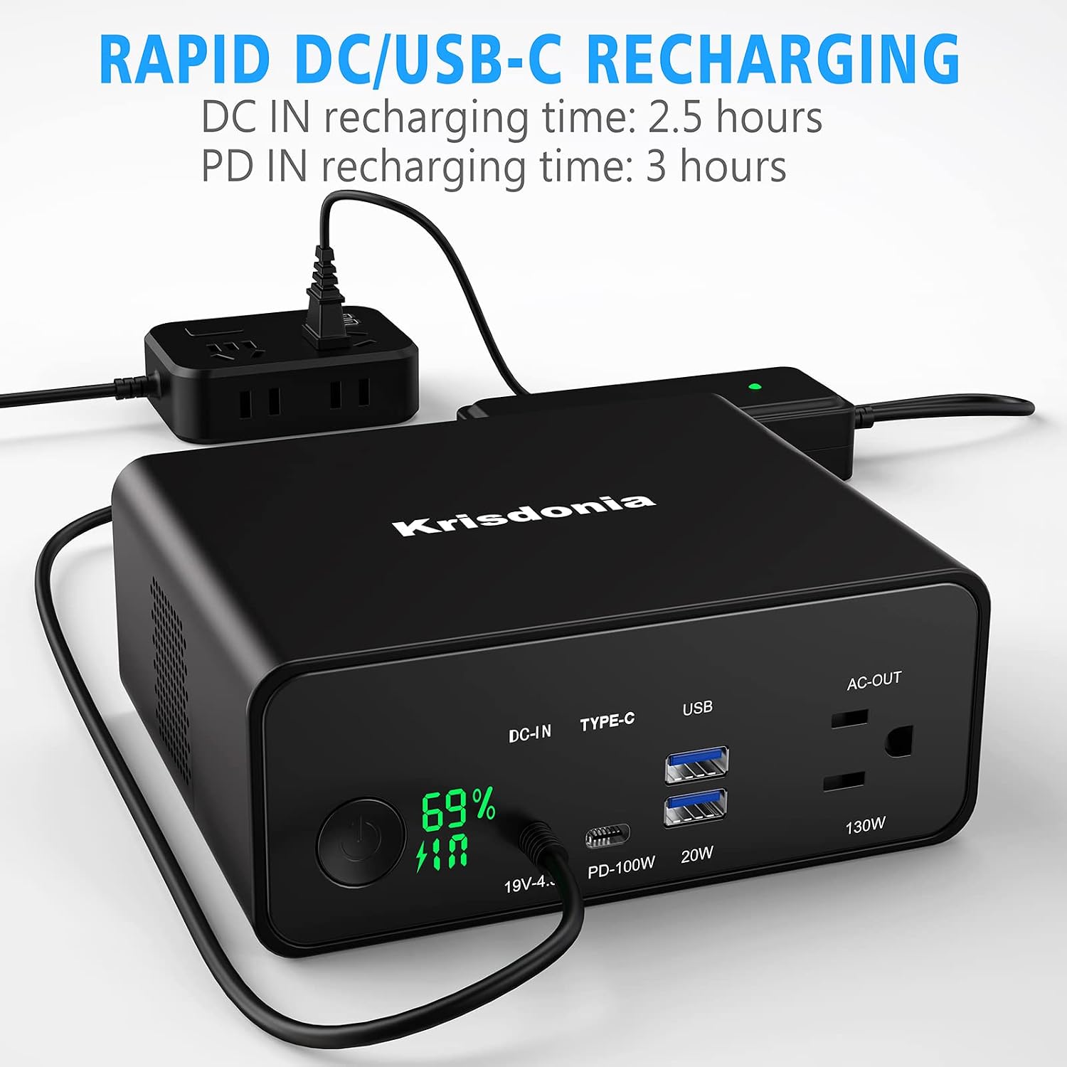 130W Portable Power Bank, 148WH/40000mAh Portable Laptop Charger Battery Backup with 110V AC Socket/ 100W Type-C Port/2 USB QC3.0 for CPAP Outdoor Camping Trip Hunting Emergency