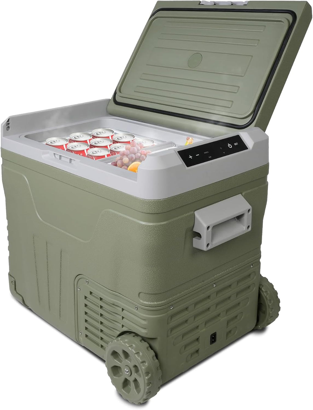 Portable 50L Car Refrigerator with Wheels & Pull Rod - Temperature Display (-4℉-68℉) electric coolers for vehicles, 12/24V DC & 100-240V AC - Ideal Car Freezer for Camping, RV, Home & Outdoor
