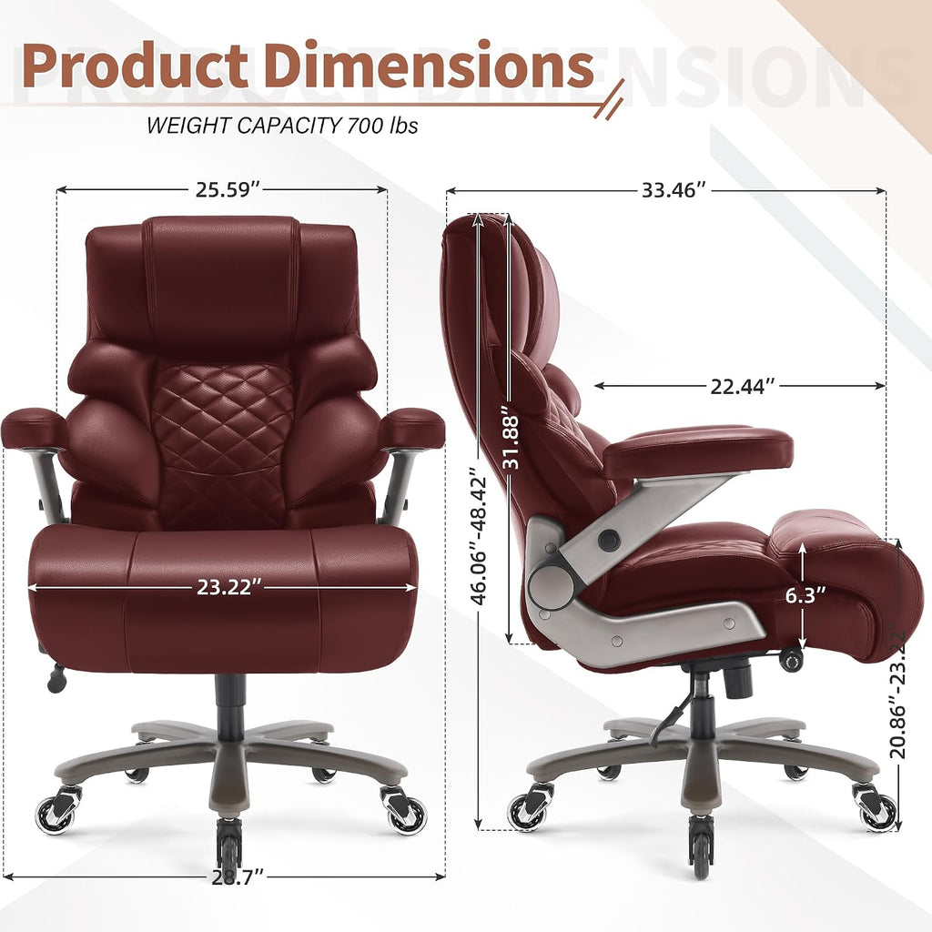 VUZI 700lbs Big and Tall Office Chair-Large Computer Chair with Adjustable Lumbar Support 3D Flip Arms Plus Size Wheels, High Back Executive Desk Chair, Heavy Duty Metal Base, Thick Padded Wide Seat