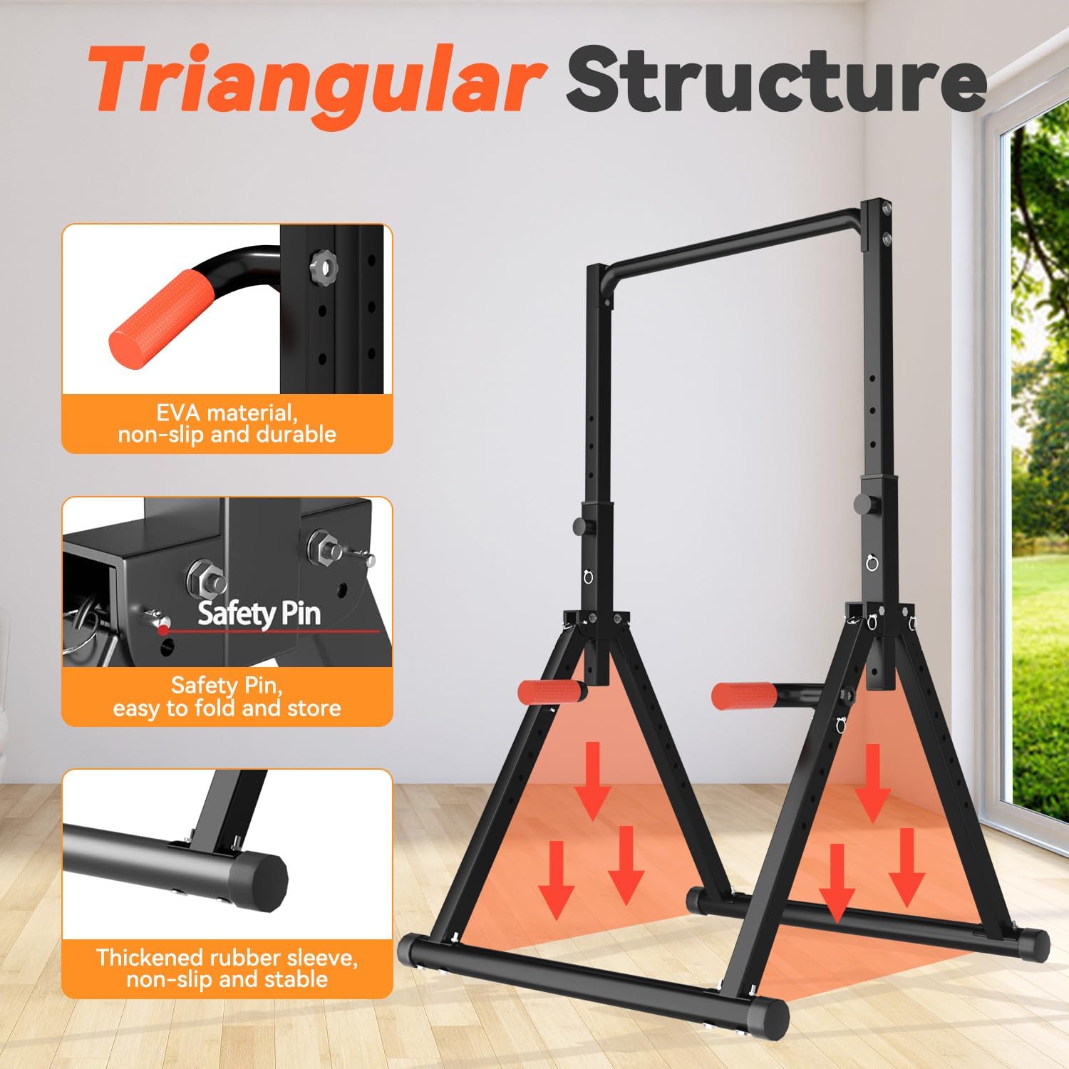 WATBKHE Power Tower Pull Up Dip Station Foldable, Pull Up Bar Station Adjustable, Multi-Function Home Gym, Strength Training Fitness Equipment, Triangular Design, for Home Outdoor