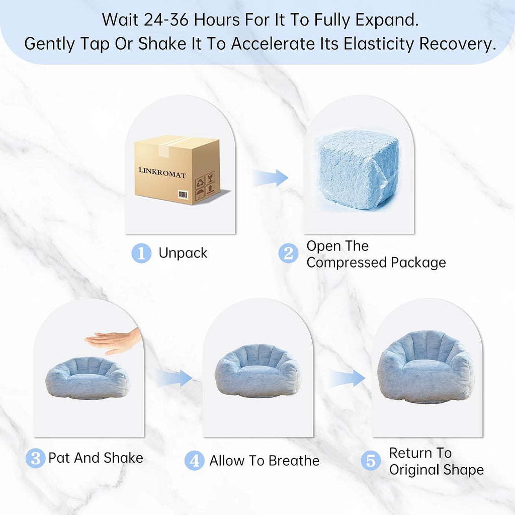 Bean Bag Chair, Giant Beanbag Chiars for Adults, Faux Fur Shell-Shaped Floor Sofa with Filler, Comfy Chair for Reading, Gaming and Relax (Blue)
