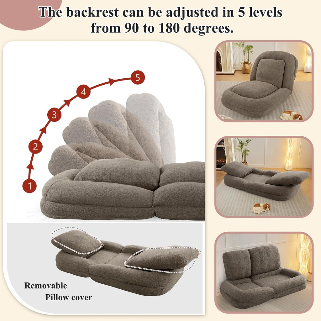 Human Dog Bed, Lazy Sofa Couch, Plush Floor Gaming Chair,5 Adjustable Position, sit, Sleep, fold, Suit to Put in Bedroom, Living Room,Space Saving Design, Taupe