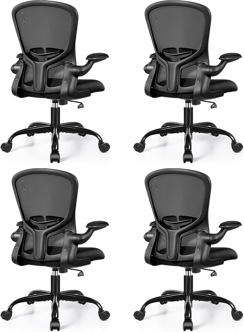 FelixKing Office Desk Chairs, Ergonomic PC Desk Chair with Wheels, Adjustable Lumbar Support and Height, Swivel Computer Chair with Flip-up Armrests, Ergo Mesh Backrest for Working (Black, Pack of 4)