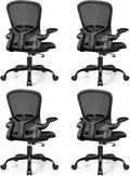 FelixKing Office Desk Chairs, Ergonomic PC Desk Chair with Wheels, Adjustable Lumbar Support and Height, Swivel Computer Chair with Flip-up Armrests, Ergo Mesh Backrest for Working (Black, Pack of 4)