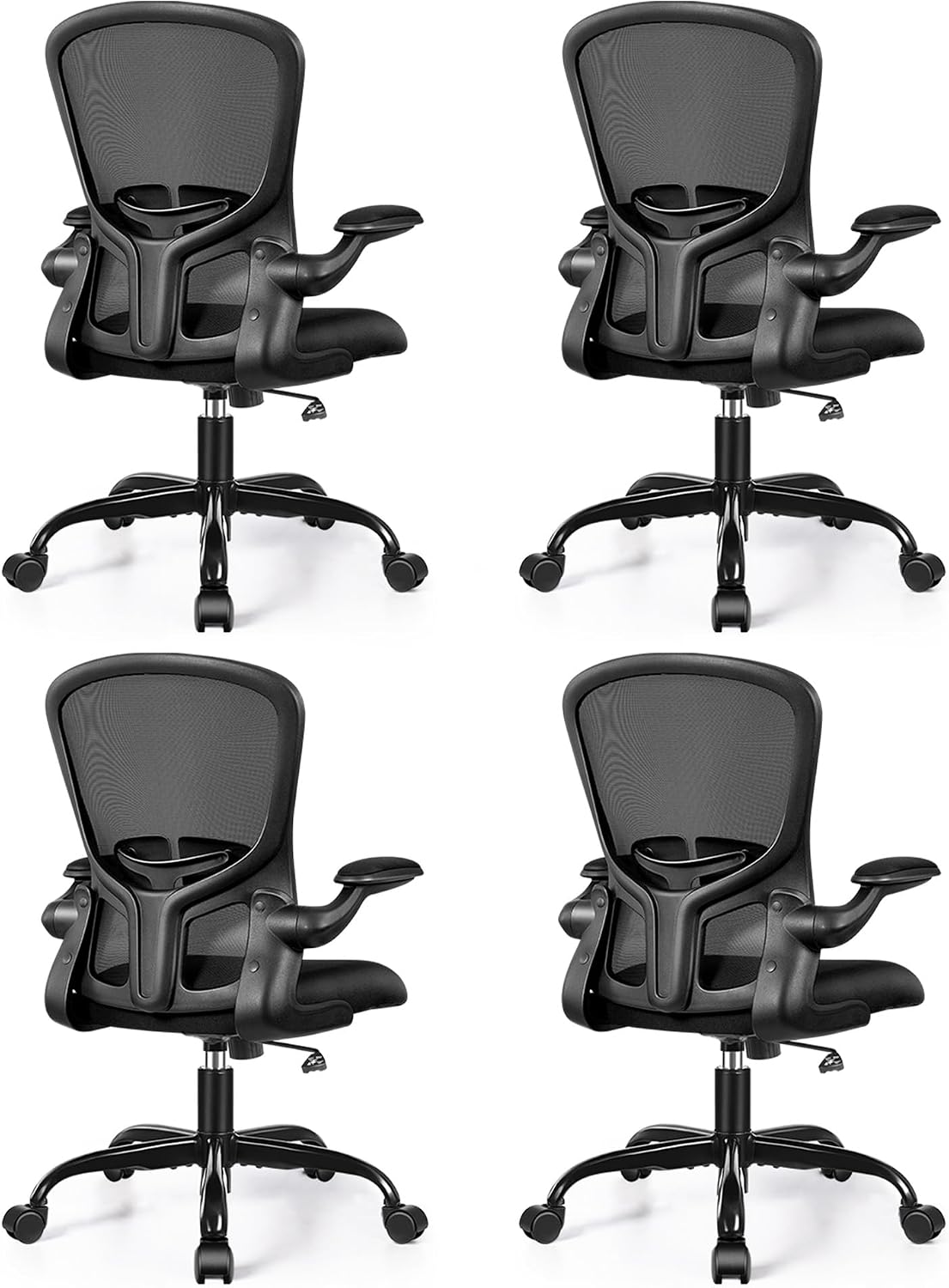 FelixKing Office Desk Chairs, Ergonomic PC Desk Chair with Wheels, Adjustable Lumbar Support and Height, Swivel Computer Chair with Flip-up Armrests, Ergo Mesh Backrest for Working (Black, Pack of 4)