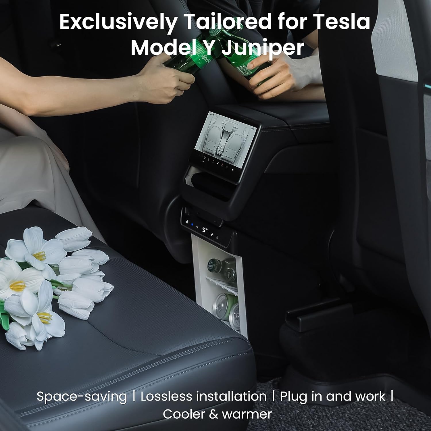 Car Refrigerator for Tesla Model Y Juniper, Rear Center Console Fridge for Model Y 2026~2025, Cooler & Warmer, Portable Freezer for Camping Commuting Sports & Traveling