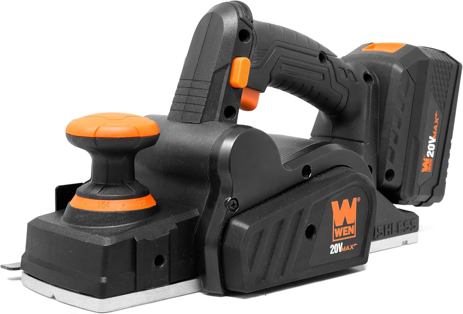 WEN Cordless Planer, Brushless with 3-1/4-Inch Blade, 20V Max 4.0 Ah Lithium-Ion Battery and Charger (20653)