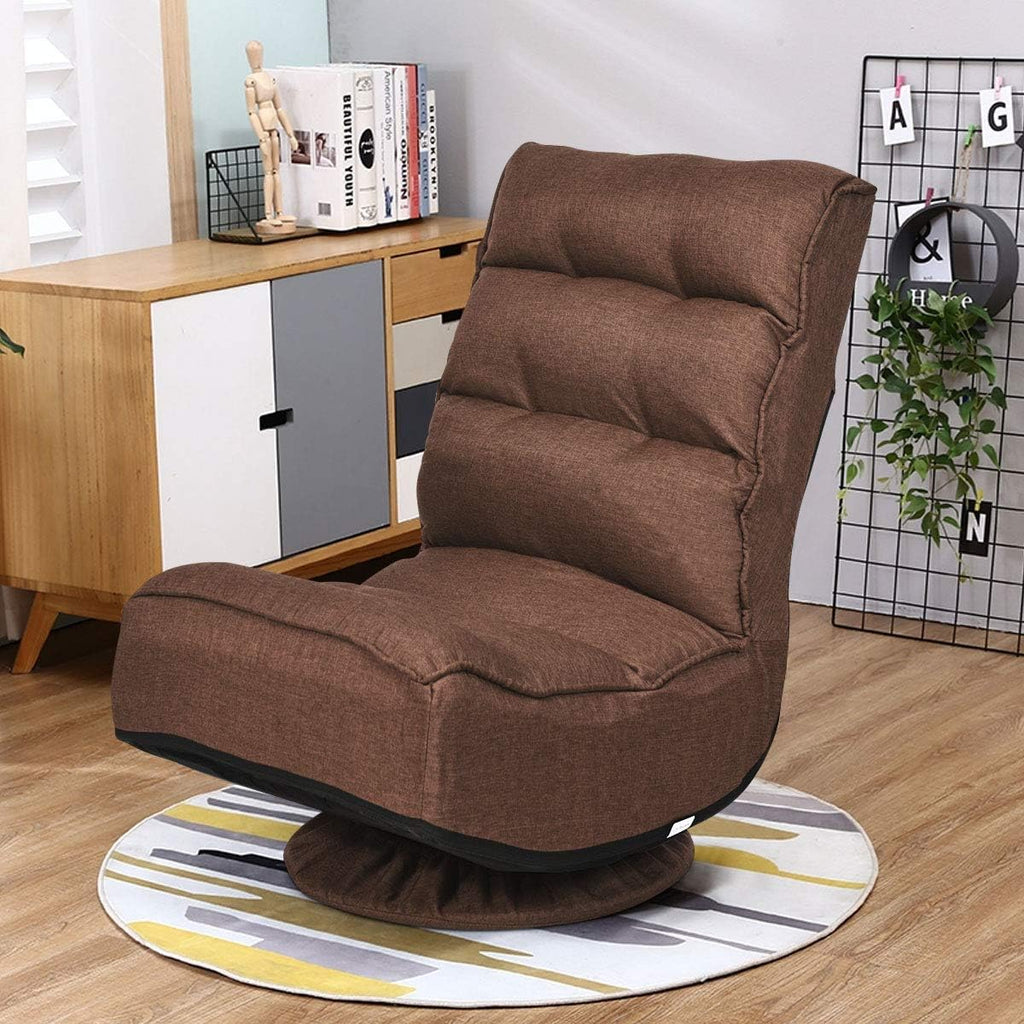 Giantex 360 Degree Swivel Floor Chair, Folding Floor Gaming Chair with 6 Positions Adjustable, Lazy Sofa Lounge Chair w/Tufted Back Support, Video Gaming Chair for Reading TV Watching (Brown)