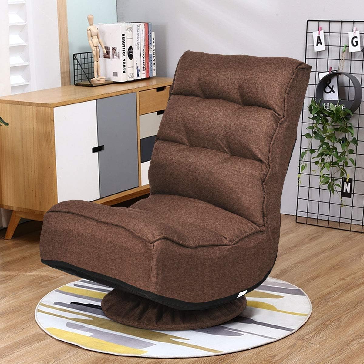 Giantex 360 Degree Swivel Floor Chair, Folding Floor Gaming Chair with 6 Positions Adjustable, Lazy Sofa Lounge Chair w/Tufted Back Support, Video Gaming Chair for Reading TV Watching (Brown)