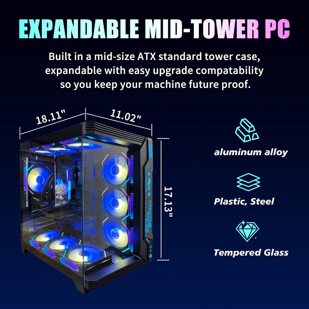 ARGB Gaming PC Desktop, i7-11700F (8-Core up to 4.9GHz), RTX 2080 Ti 11GB, 32GB DDR4 RAM, 1TB NVMe SSD, 800W PSU, Wi-Fi 6, Windows 11 – High-Performance Gaming & Streaming