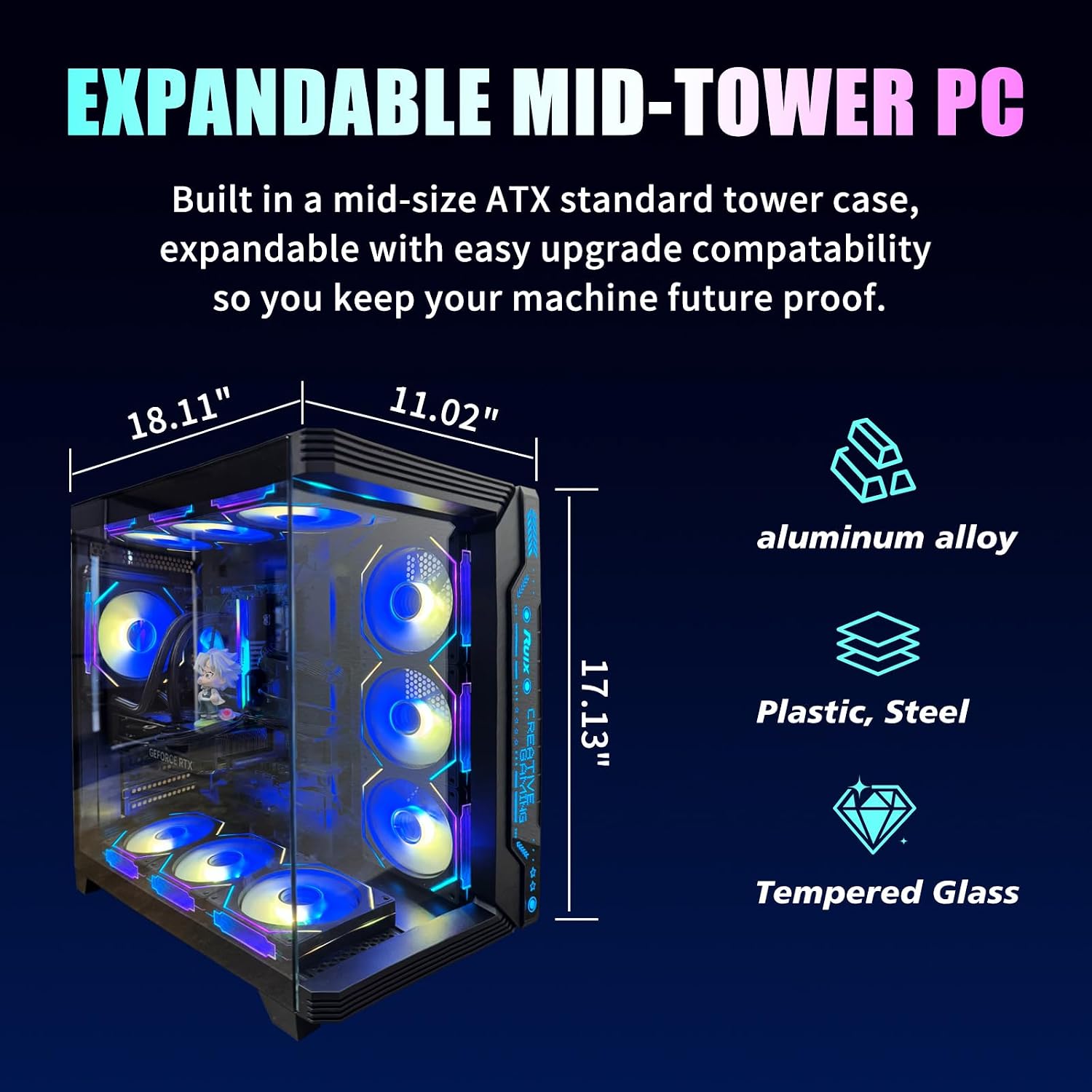 ARGB Gaming PC Desktop, i7-11700F (8-Core up to 4.9GHz), RTX 2080 Ti 11GB, 32GB DDR4 RAM, 1TB NVMe SSD, 800W PSU, Wi-Fi 6, Windows 11 – High-Performance Gaming & Streaming