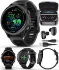 Garmin Forerunner 570 42mm Advanced GPS Running & Triathlon Smartwatch, AMOLED Display, Slate Gray Aluminum, Translucent Black & Black Band w/ Wearable4U BLK Earbuds Bundle