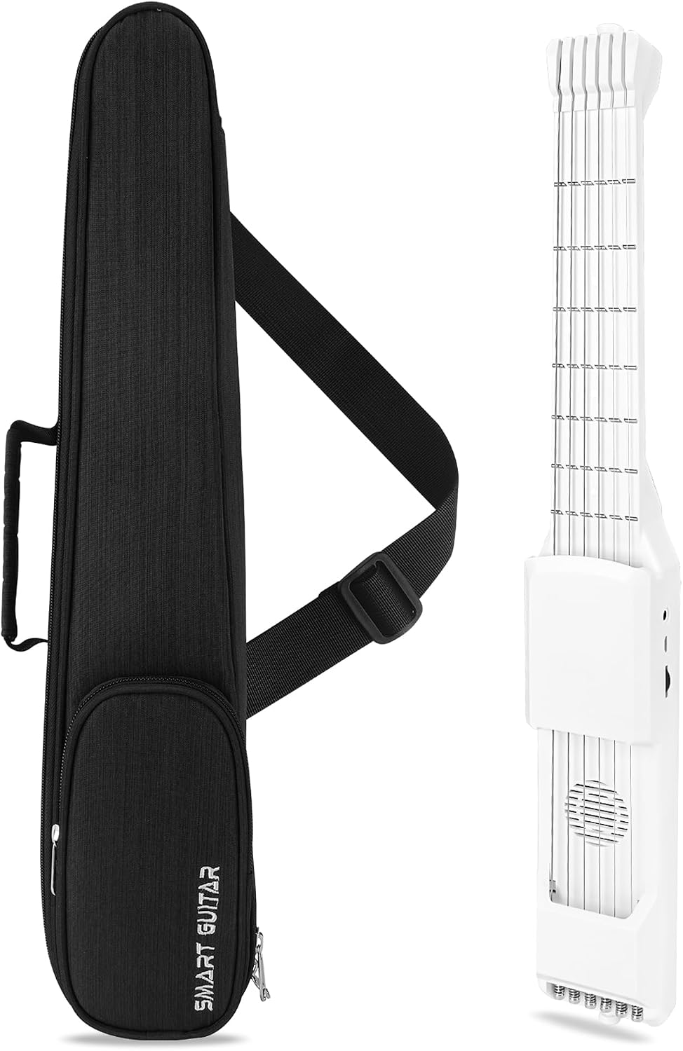 USB Charging Smart Acoustic Electric Travel Chord Practice Portable Guitar Neck for Beginner AI LCD (WHITE)