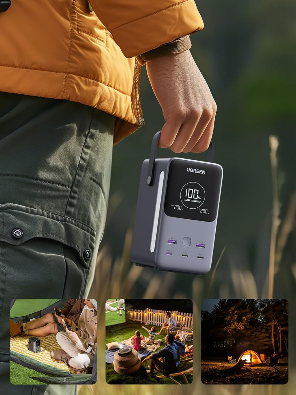 UGREEN 300W 48,000mAh Portable Charger Power Bank with Smart Digital Display, Lighting and SOS Mode, 153Wh 5 Ports USB C Battery Pack for Outdoor Camping and Home Backup for Laptop and More