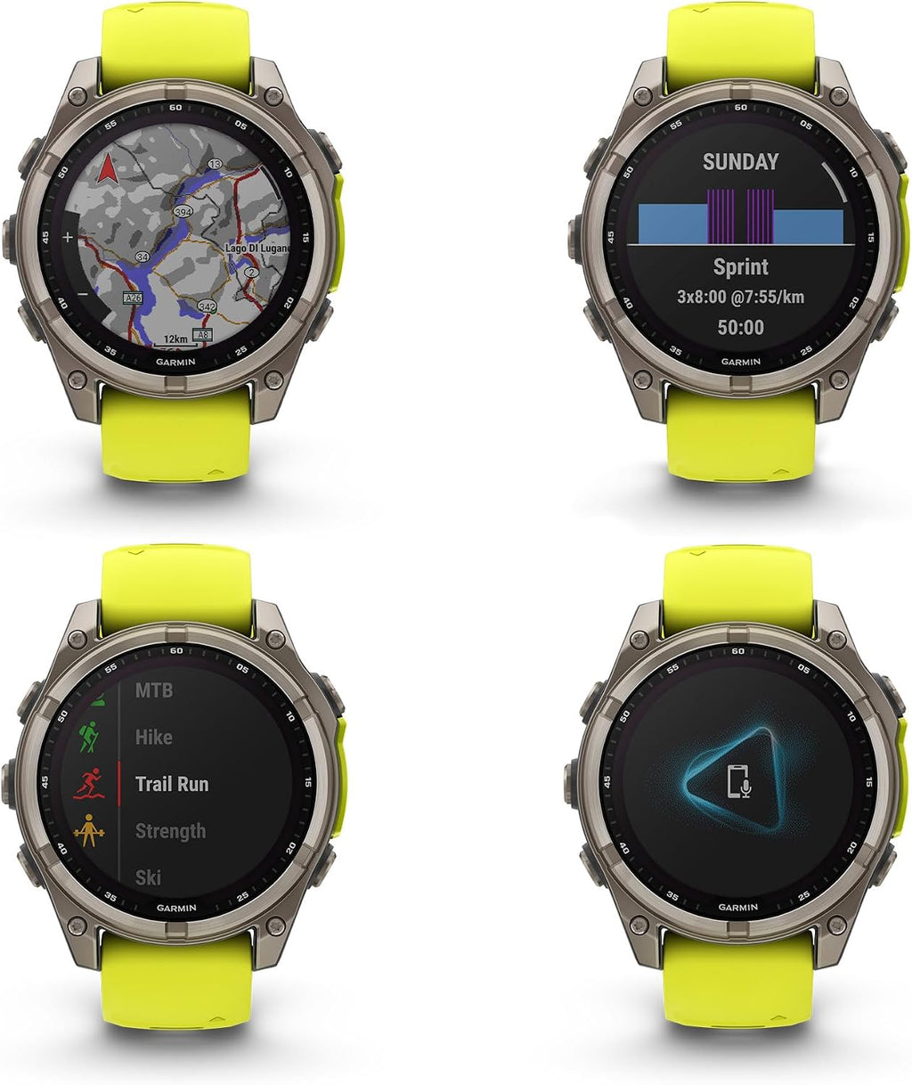 Garmin Fenix 8 47MM Solar Sapphire Multisport GPS Smartwatch Titanium with Amp Yellow Silicone Band, 48 Days Battery Life, Built-in LED Flashlight, Health & Fitness Smart Watch Bundle for Men & Women