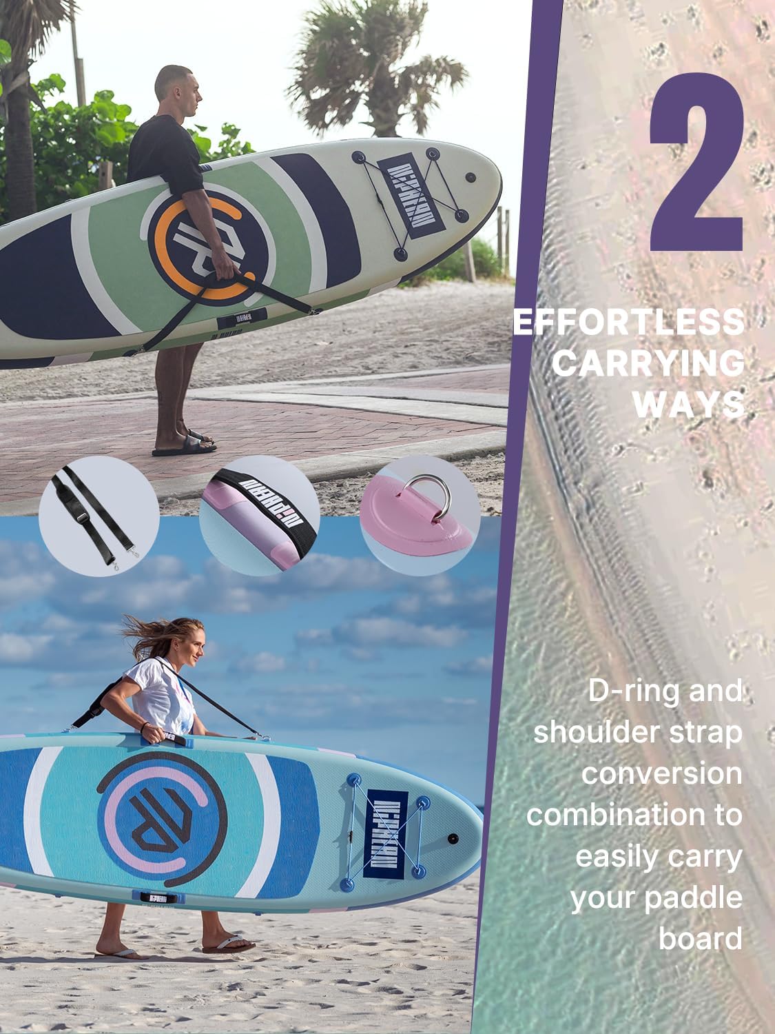 Niphean Inflatable Stand up Paddle Board with StabilTrac Fin, 400LBS Capacity & Wide EVA and Ergonomic Kayak Seats with Back Support