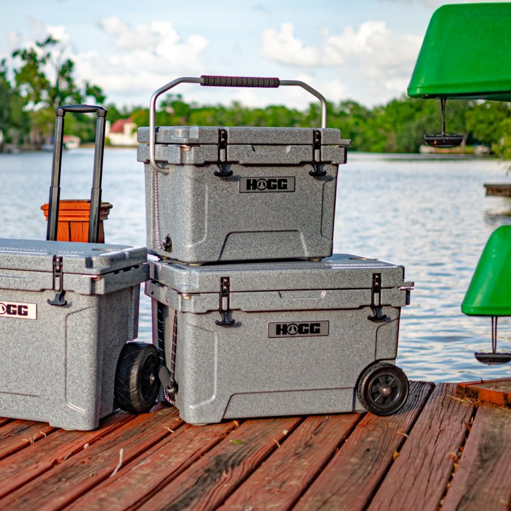 Ice Cooler with Wheels and Handle, Wheeled Cooler, Insulated Ice Chest with Wheels and Handle for Fishing and Camping with Dry Storage, Bottle Openers, and Cupholders