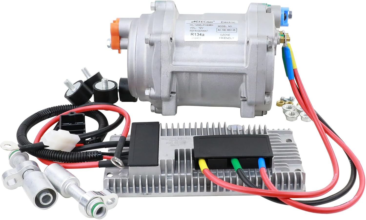 Universal AC Electric Compressor 20cc/r Air Conditioner Compressor for 12V Auto Compressor for R134a, with Straight Fittings