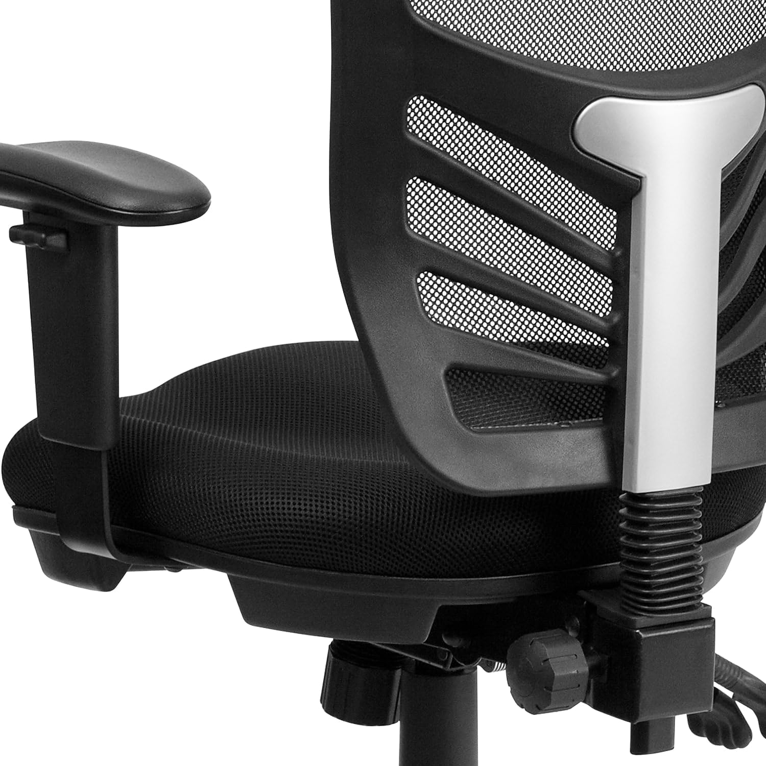 Flash Furniture Nicholas Mid-Back Black Mesh Multifunction Executive Swivel Ergonomic Office Chair with Adjustable Arms, Set of 4