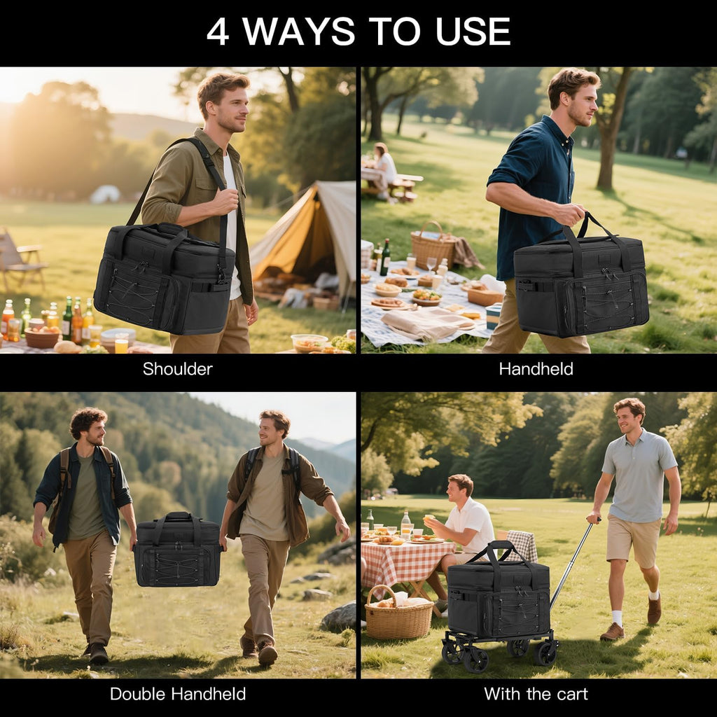Extra Large Wheeled Portable Cooler Bag 85 Cans Double Deck Heavy Duty Rolling Insulated Cooler with All-Terrain Wheels Leakproof Tactical Soft Sided Cooler for Beach Camping Picnic Travel
