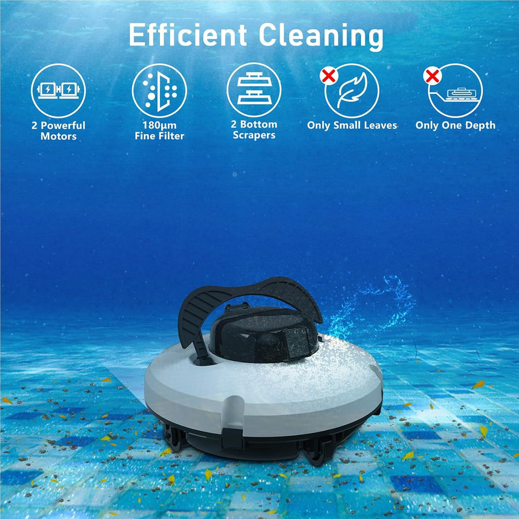 Automatic Pool Cleaning Robot - Small In-Ground and Above Ground Pool Cleaning Robot with 3 Modes for Floors, Walls and Waterlines