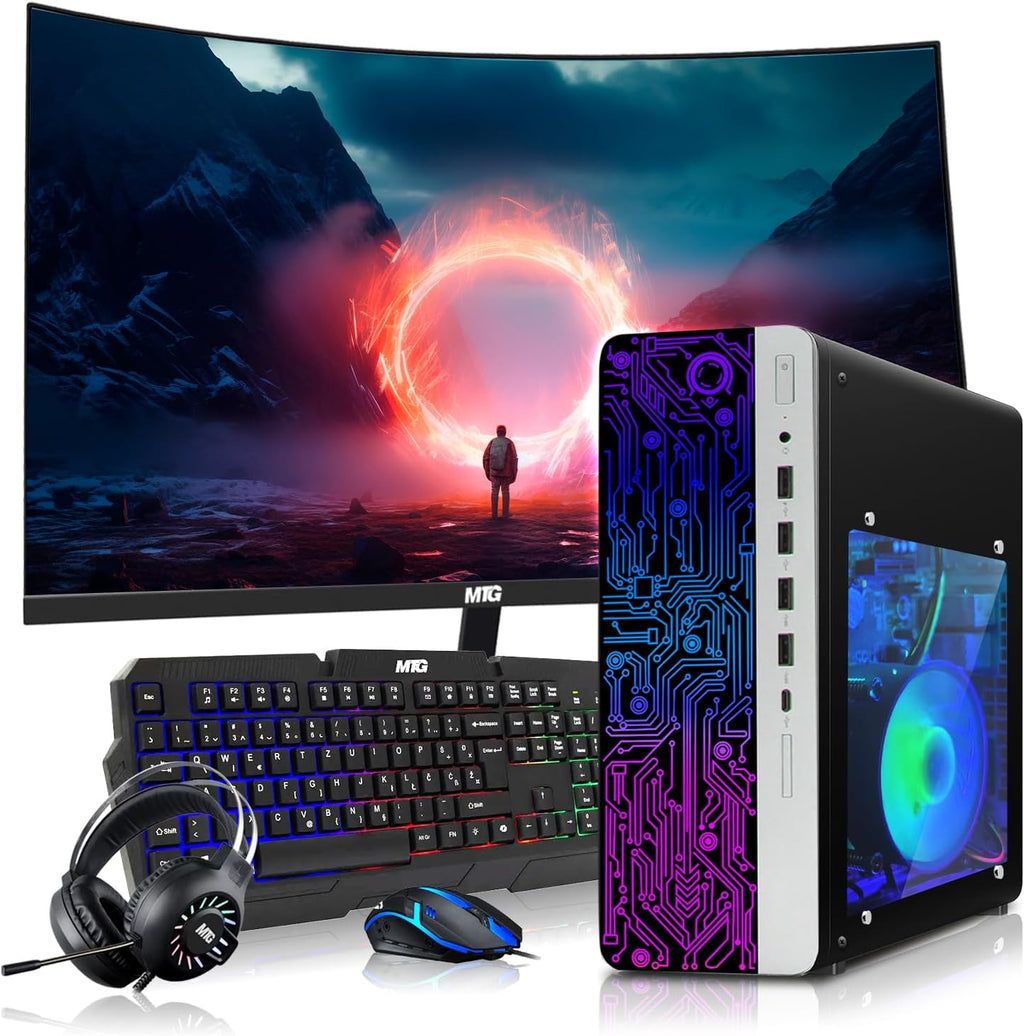HP Gaming PC Desktop Computer – AMD Pro A10-9700,RX 550 Graphics,8GB RAM,1TB SSD,24 Inch Curved Monitor,RGB Keyboard with AI Copilot,Mouse,WiFi,RGB Headphone,Windows 11(Renewed)