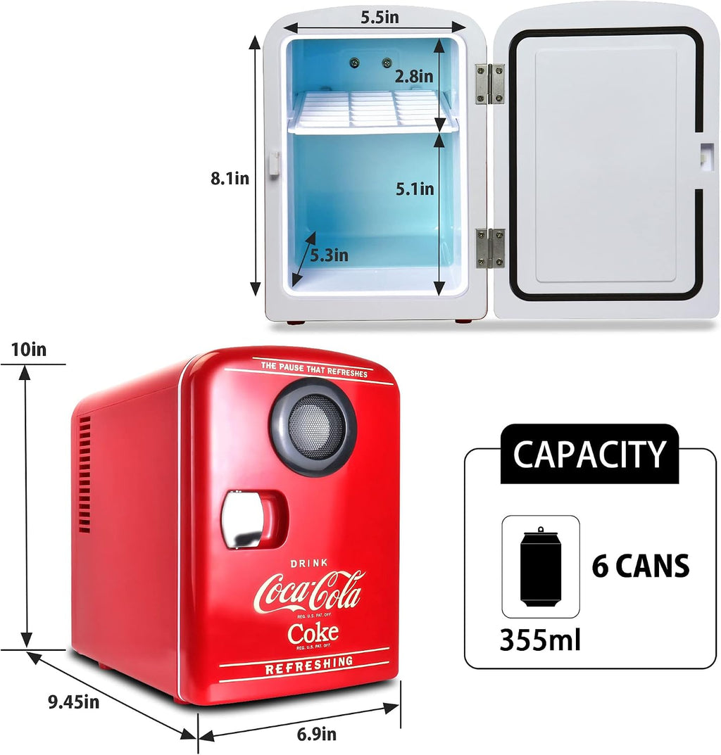 Koolatron Mini Fridge Bluetooth - Portable Small Cooler for Bedroom Office Makeup Compact Beverage Chiller for Drink Soda Wine Use In Car Dorm Patio 6 Can