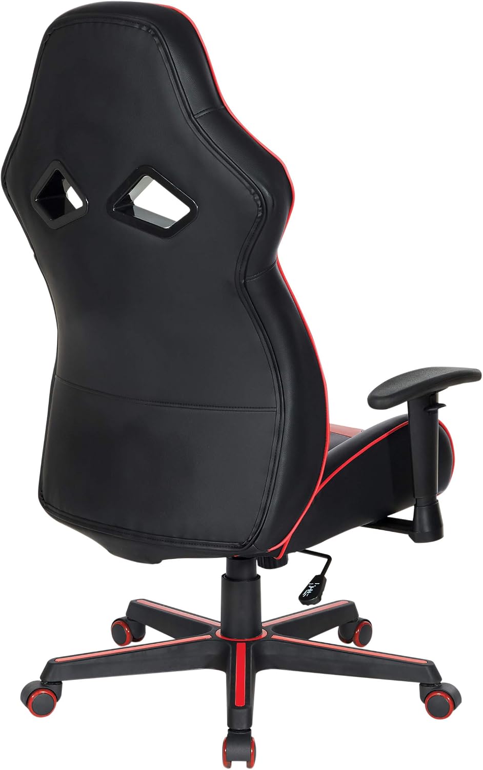 OSP Home Furnishings Vapor Ergonomic Adjustable High Back Faux Leather Gaming Chair with Coil Spring Seat and Integrated Cooling Airflow, Red Accents