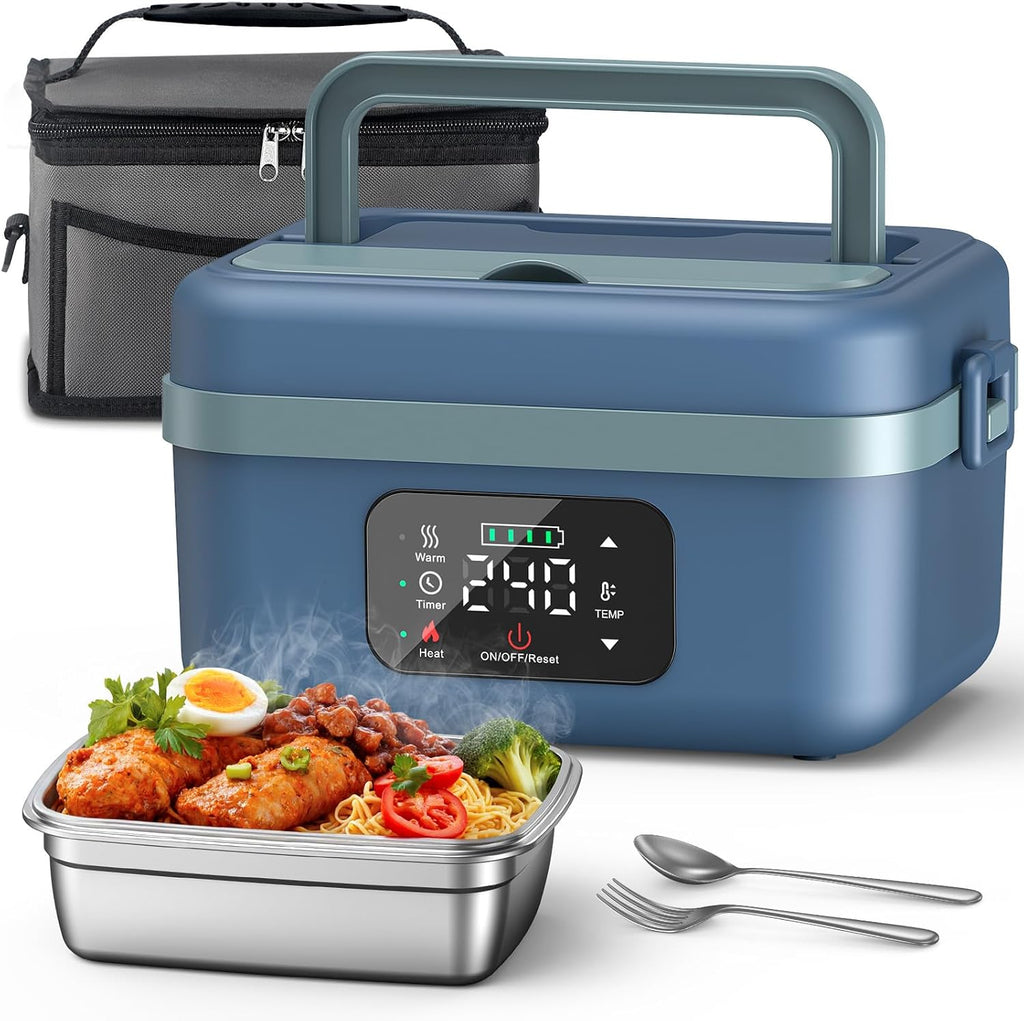 2026 Upgraded Heated Lunch Box for Adults, 16000mAh Cordless Rechargeable Electric Lunch Box with 1L Stainless Steel Container, Self-Heating Food Warmer for Work, Office & Travel