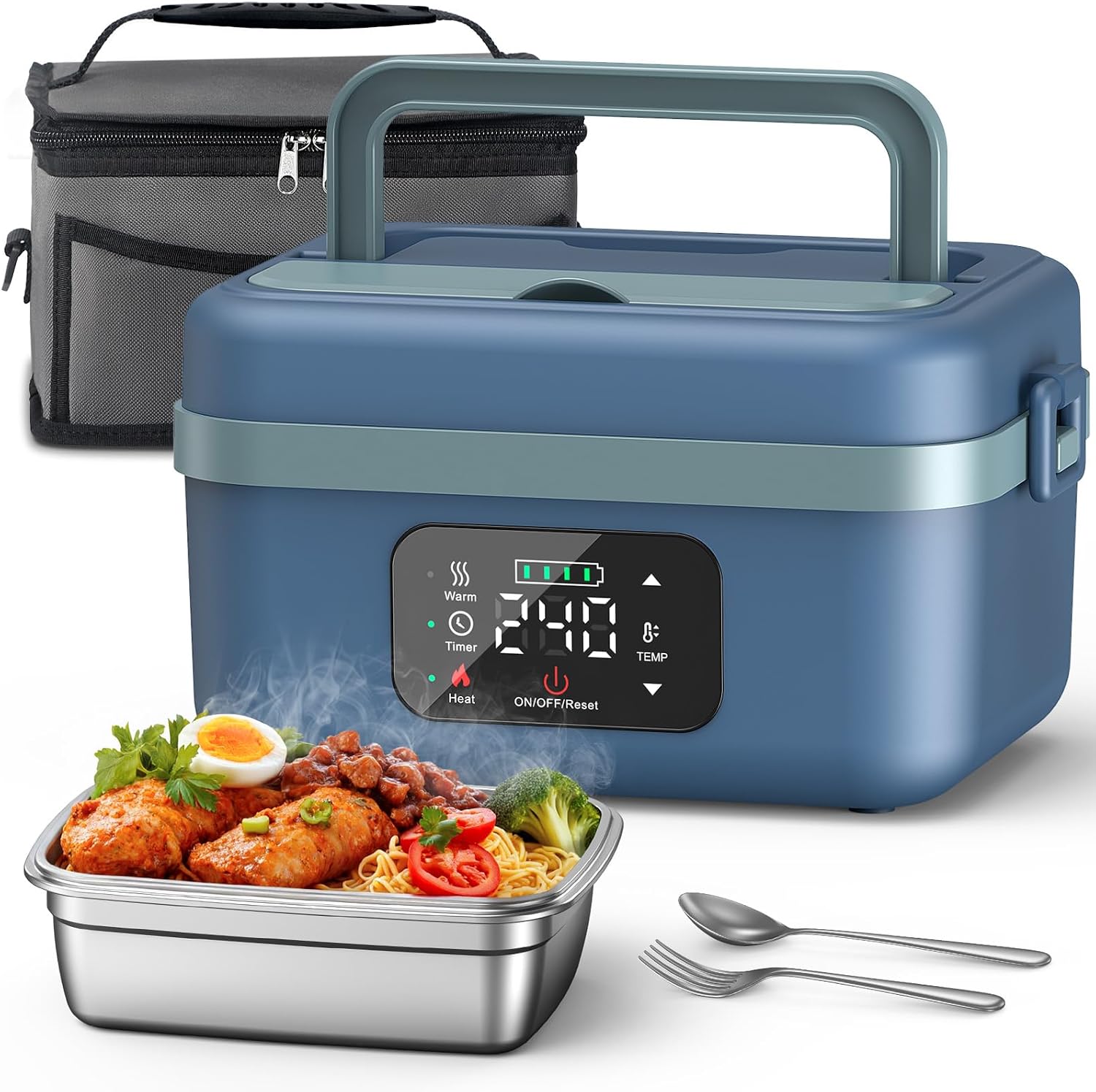 2026 Upgraded Heated Lunch Box for Adults, 16000mAh Cordless Rechargeable Electric Lunch Box with 1L Stainless Steel Container, Self-Heating Food Warmer for Work, Office & Travel
