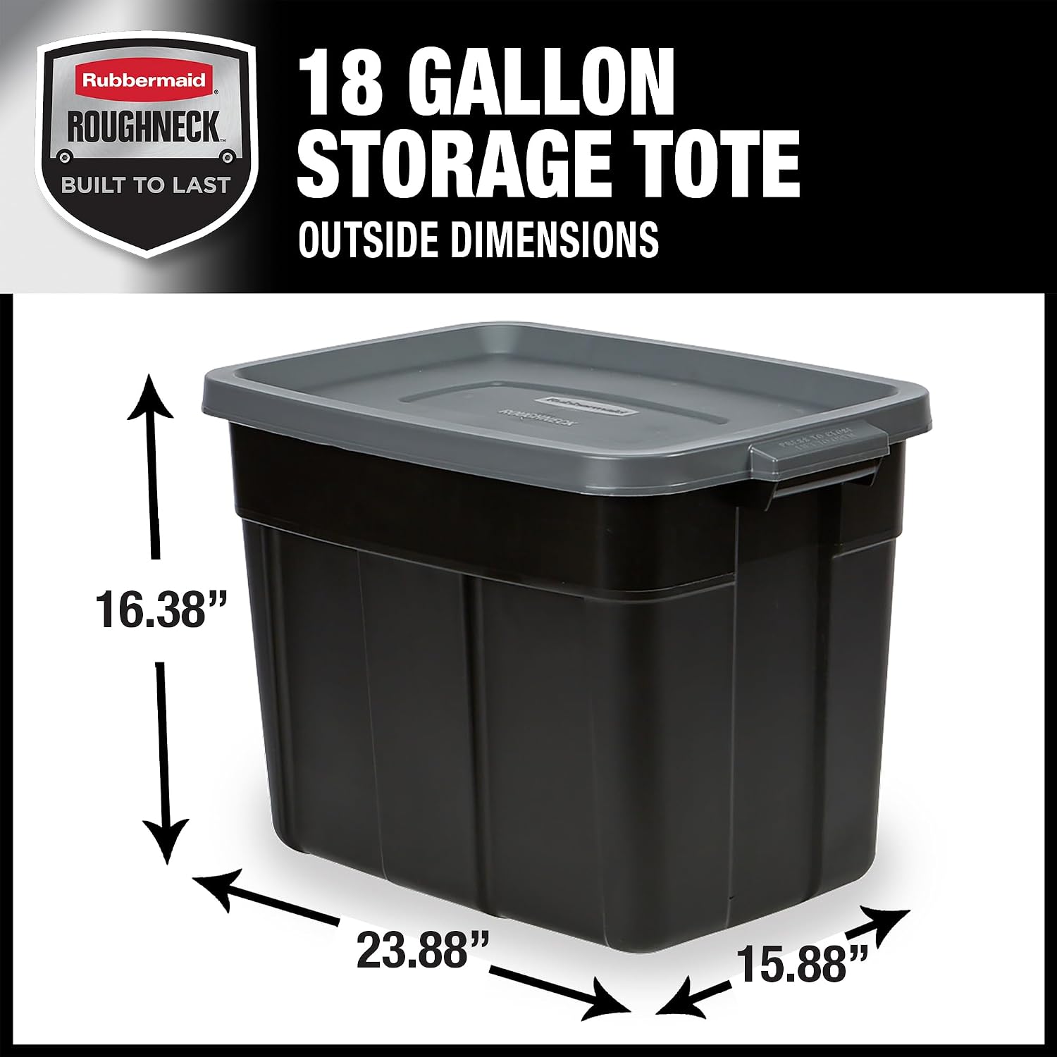 Rubbermaid 18 GAL 6 Pack Garage Storage Bins with Stackable Lid, Heavy Duty - Made in USA - Extreme Temperature Resistant, Durable Plastic Containers with Handles - Solid Black and Grey