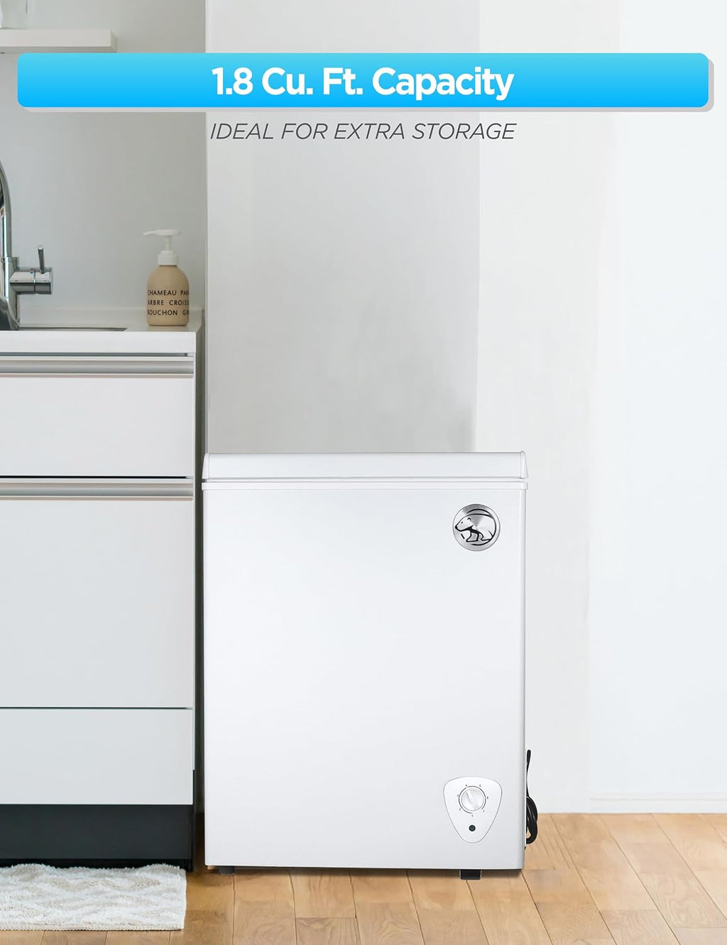Commercial Cool 1.8 Cu. Ft. Compact Chest Freezer, Textured Finish, Deep Freezer for Frozen Food Storage, Removable Storage Basket, Mechanical Temperature Control, R600a Refrigerant, CCFW18, White