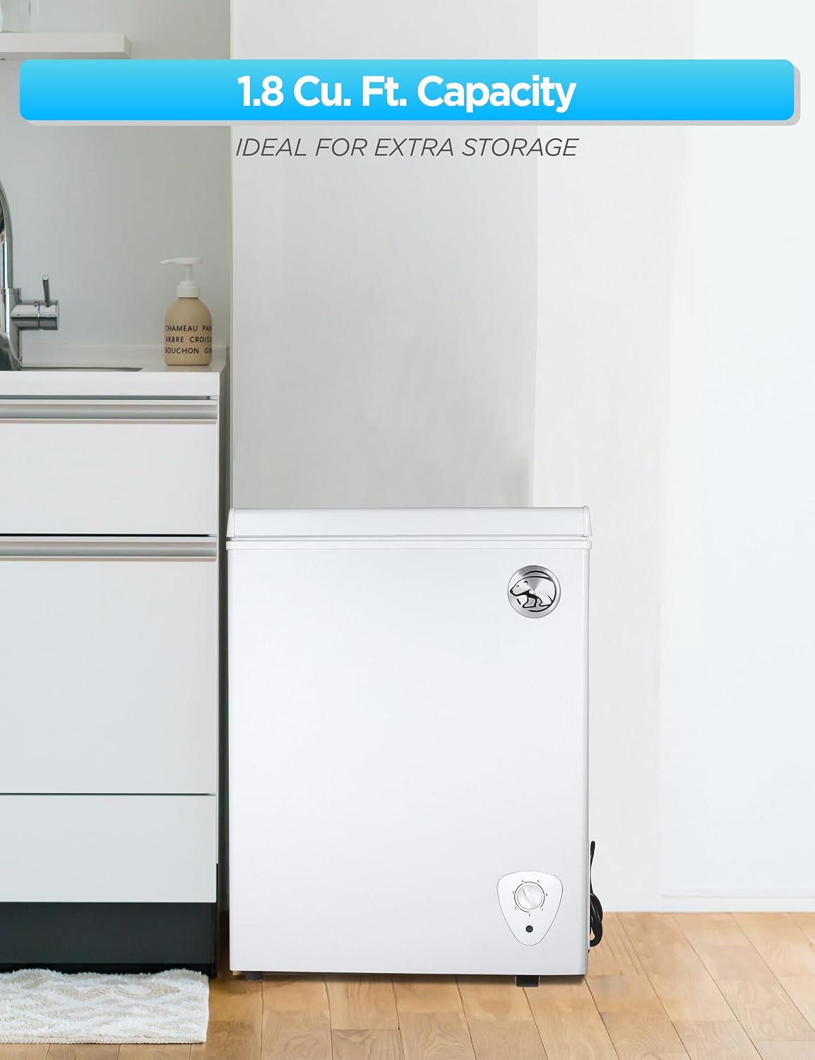 Commercial Cool 1.8 Cu. Ft. Compact Chest Freezer, Textured Finish, Deep Freezer for Frozen Food Storage, Removable Storage Basket, Mechanical Temperature Control, R600a Refrigerant, CCFW18, White