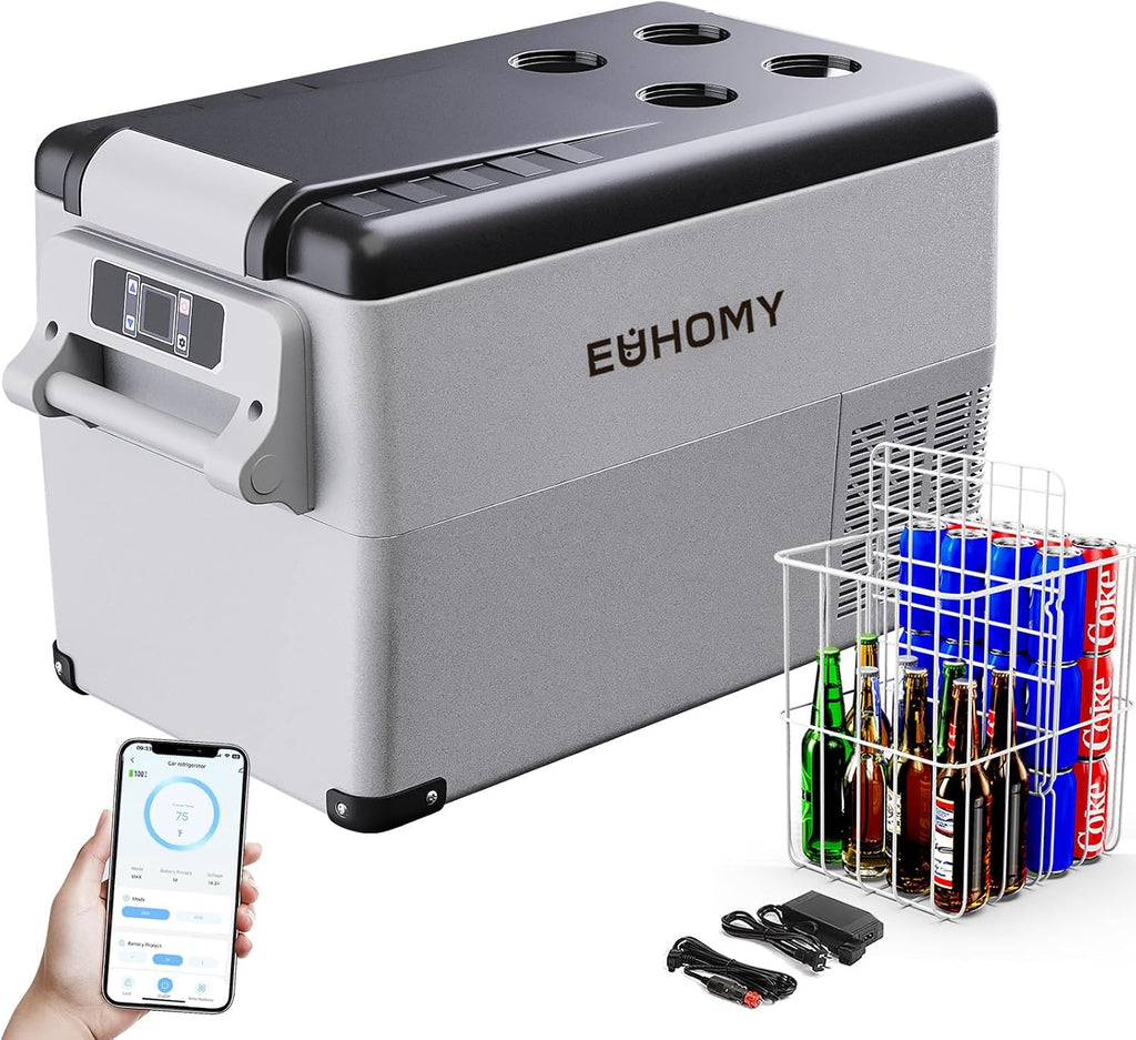 EUHOMY 12 Volt Car Refrigerator,38 Quart(35L) Car Fridge Electric Cooler APP Control & Dr Infrared Heater Portable Space Heater, 1500-Watt, Cherry