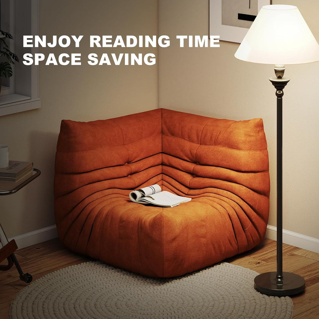 Full Foam Corner Chair – Comfortable Floor Couch for Adults, Waterproof Upholstery, Armless Fireside Lounge Chair for Living Room, Apartment, or Office (DarkOrange)
