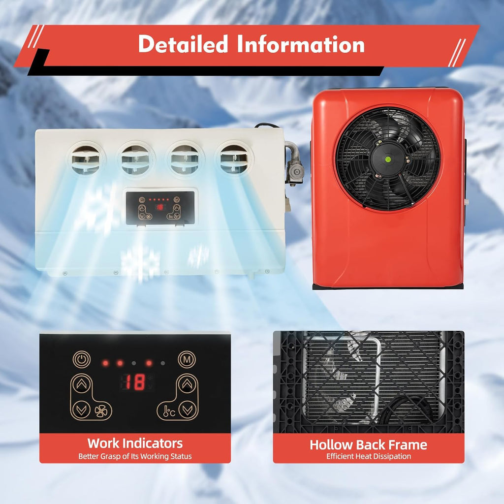 Air Conditioner Kit, 12000 BTU Truck Bus RV Air Conditioner 12V Universal Electric A/C Unit Cab Cooling - Portable Split AC for Semi-Truck Trailer Bus Camper Pickup Motorhome