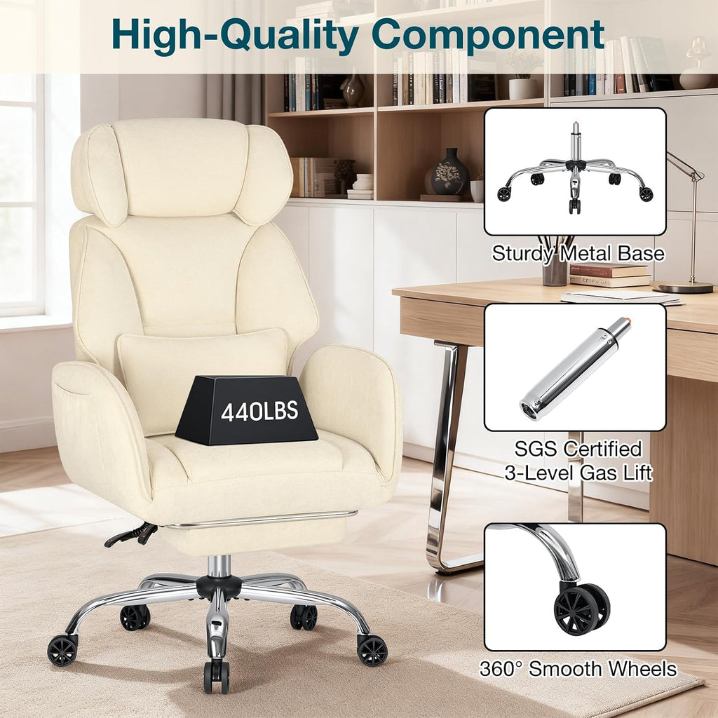HOFFREE Criss Cross Chair with Wheels Ergonomic Office Chair with Reversible Armrest Wide Seat Comfy Desk Chair with Foot Rest for Gaming,Reading,Working(Beige)