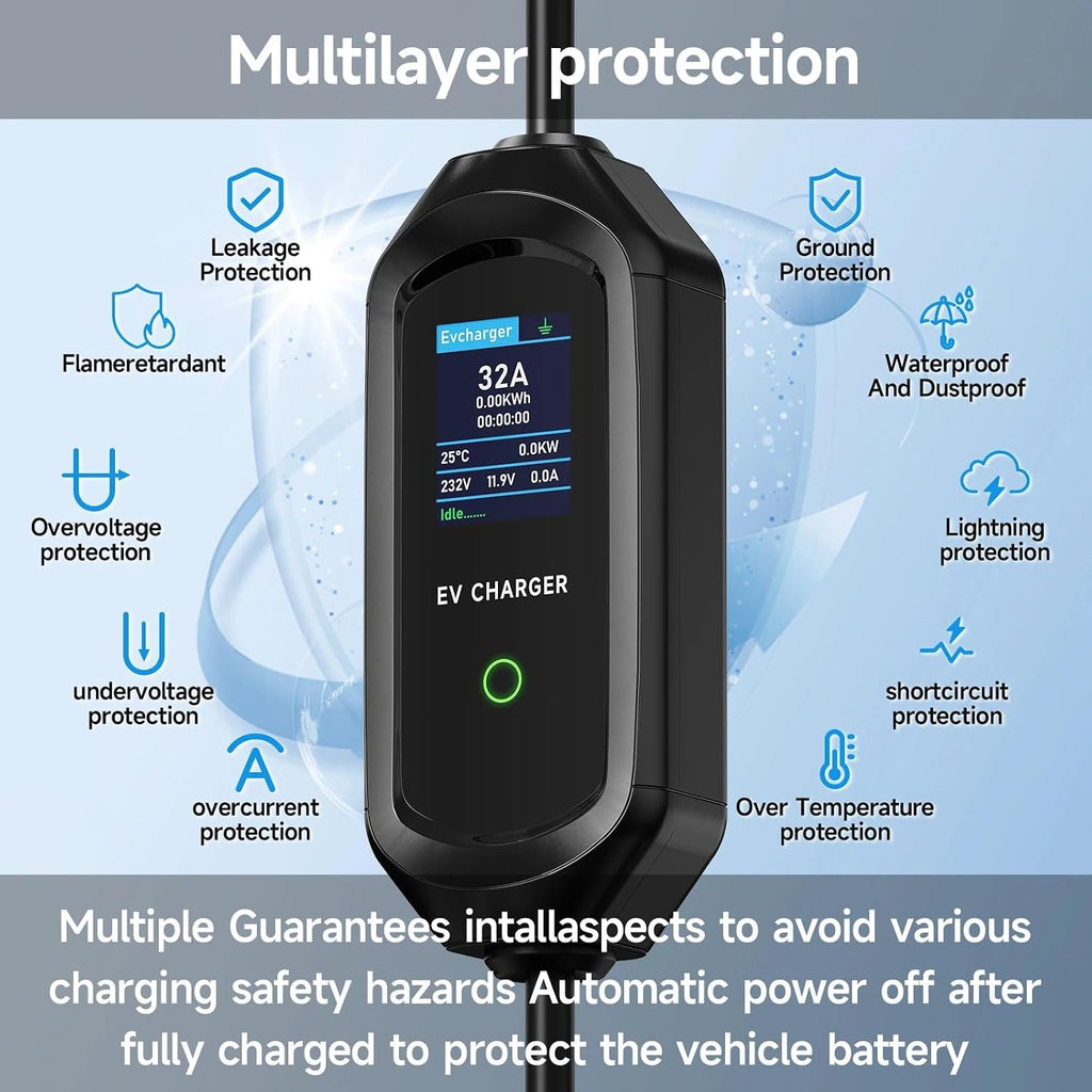 7.2kW Type 2 Charging Cable, 6/8/10/13/16/20/24/32A Adjustable Current, Charging Cable Electric car Type 2, EV Charger with Bag, 6M