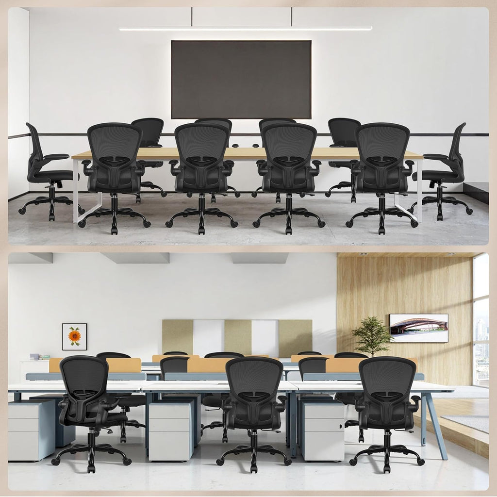 FelixKing Office Desk Chairs, Ergonomic PC Desk Chair with Wheels, Adjustable Lumbar Support and Height, Swivel Computer Chair with Flip-up Armrests and Ergo Mesh Backrest(Black, Pack of 8)